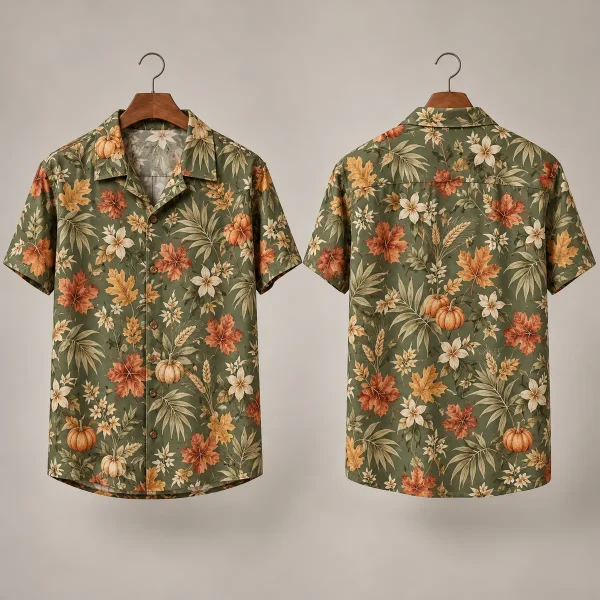 Pumpkin Thanksgiving Aloha Shirt with Maple Leaves