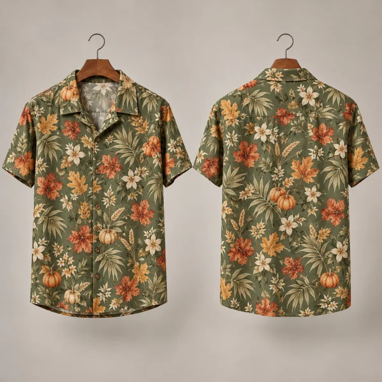 Pumpkin Thanksgiving Aloha Shirt with Maple Leaves