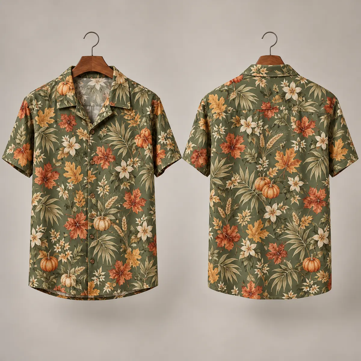 Pumpkin Thanksgiving Aloha Shirt with Maple Leaves
