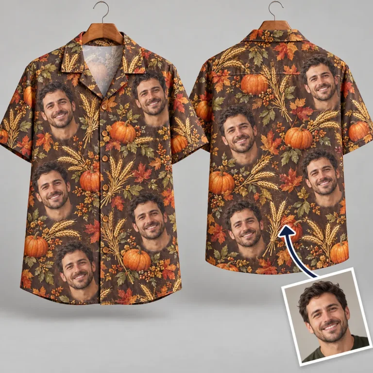 Pumpkin Thanksgiving Button Up Shirt with Smiling Faces