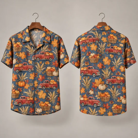 Pumpkin Truck Thanksgiving Hawaiian Shirts – Blue-Gray