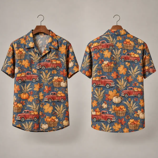 Pumpkin Truck Thanksgiving Hawaiian Shirts – Blue-Gray