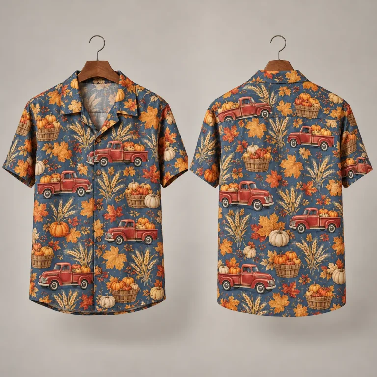 Pumpkin Truck Thanksgiving Hawaiian Shirts – Blue-Gray