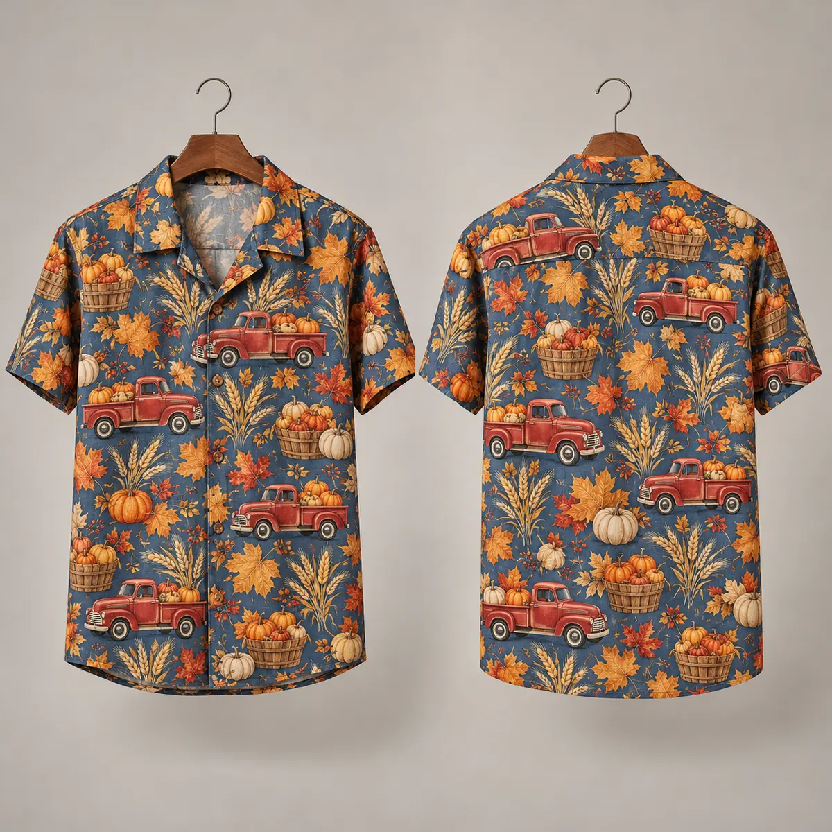 Pumpkin Truck Thanksgiving Hawaiian Shirts – Blue-Gray
