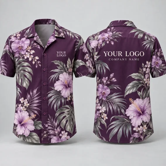 Purple Hibiscus Logo Hawaiian Shirt | Custom Company Branding