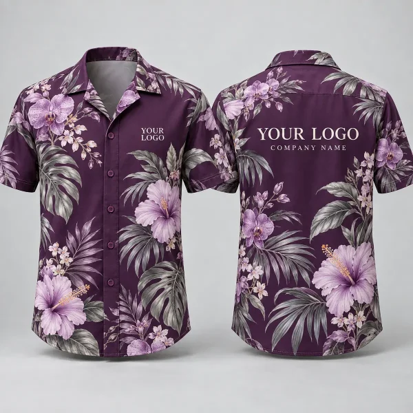 Purple Hibiscus Logo Hawaiian Shirt | Custom Company Branding