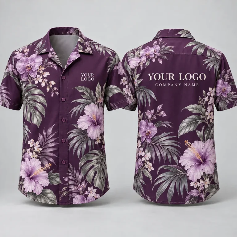 Purple Hibiscus Logo Hawaiian Shirt | Custom Company Branding
