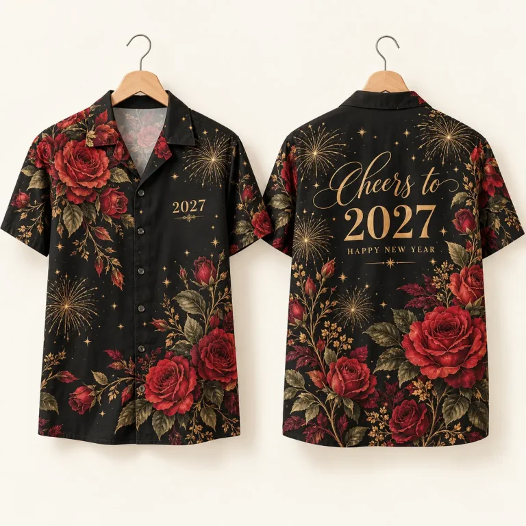 Red Rose New Year Shirt – 2027 Fireworks Button-Up