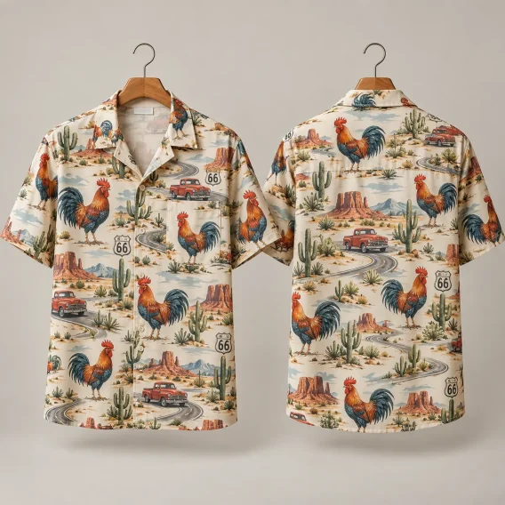 Red Truck Rooster Hawaiian Shirt – Route 66 Desert