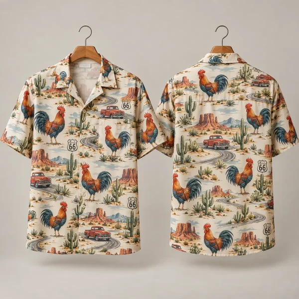 Red Truck Rooster Hawaiian Shirt – Route 66 Desert