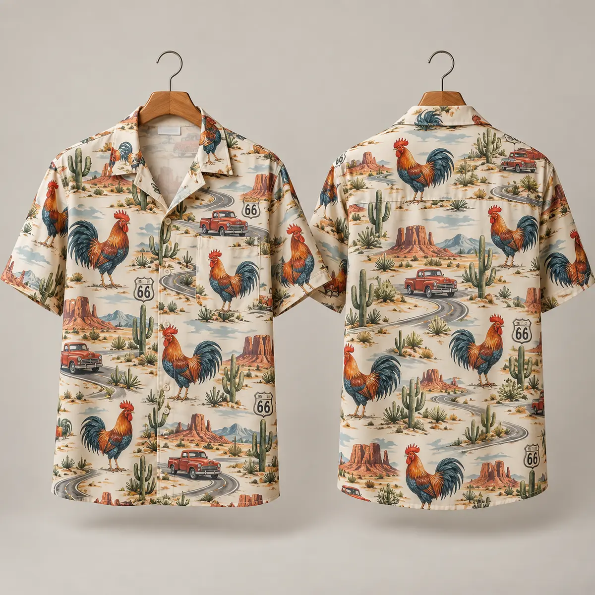 Red Truck Rooster Hawaiian Shirt – Route 66 Desert