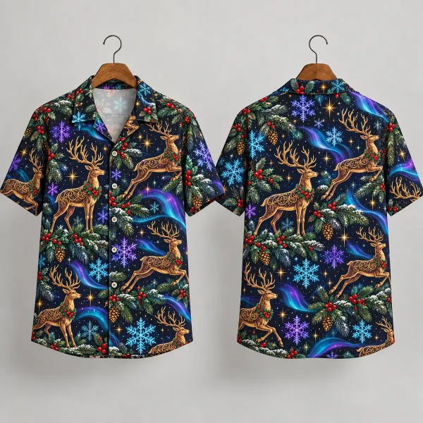 Reindeer Christmas Themed Hawaiian Shirt – Aurora & Pine