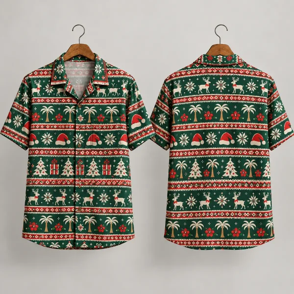 Reindeer Christmas Themed Hawaiian Shirt – Palm Print