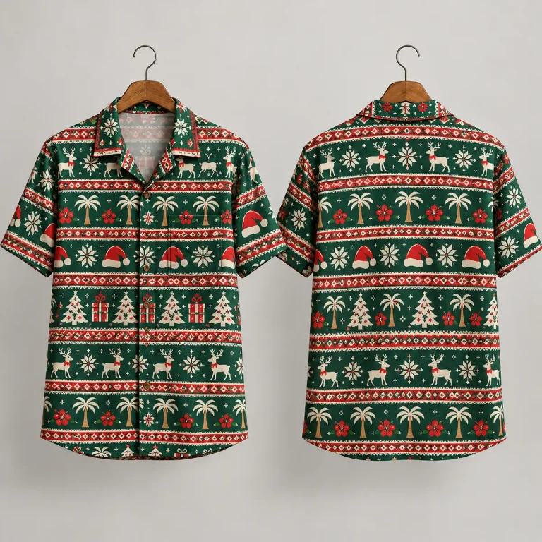 Reindeer Christmas Themed Hawaiian Shirt – Palm Print