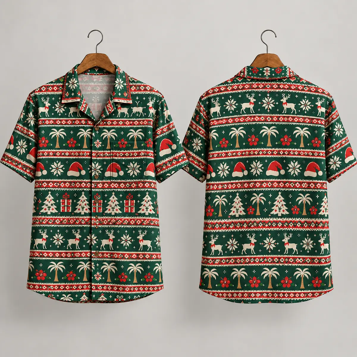 Reindeer Christmas Themed Hawaiian Shirt – Palm Print