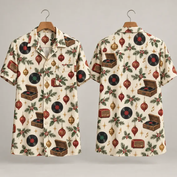 Retro Record Player Christmas Hawaiian Shirt Womens & Mens