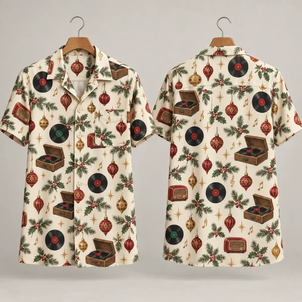 Retro Record Player Christmas Hawaiian Shirt Womens & Mens