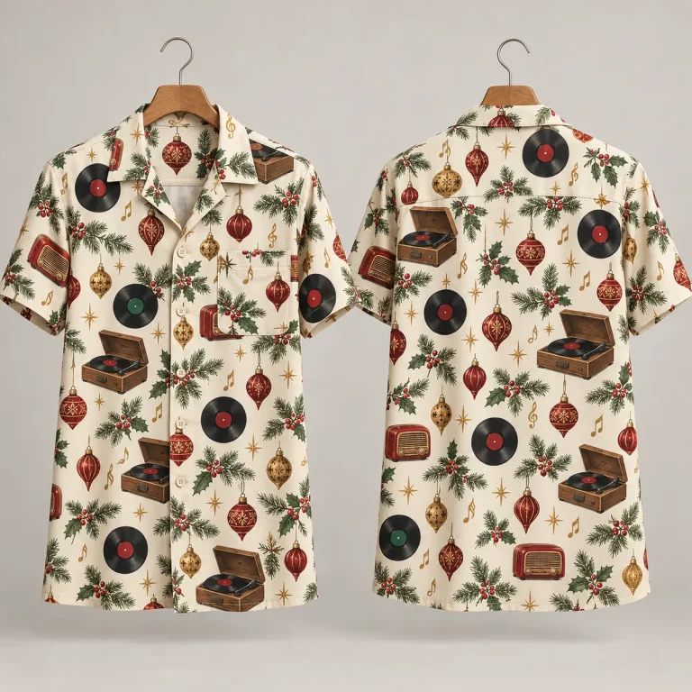 Retro Record Player Christmas Hawaiian Shirt Womens & Mens