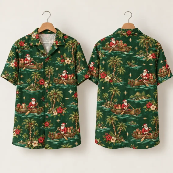 Rowboat Santa Claus Hawaiian Shirt – Tropical Christmas