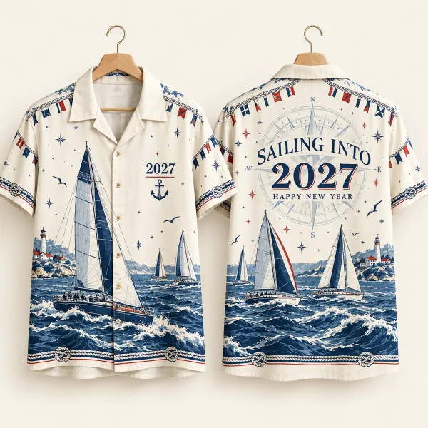 Sailboats Sailing Into 2027 Camp Collar Shirt