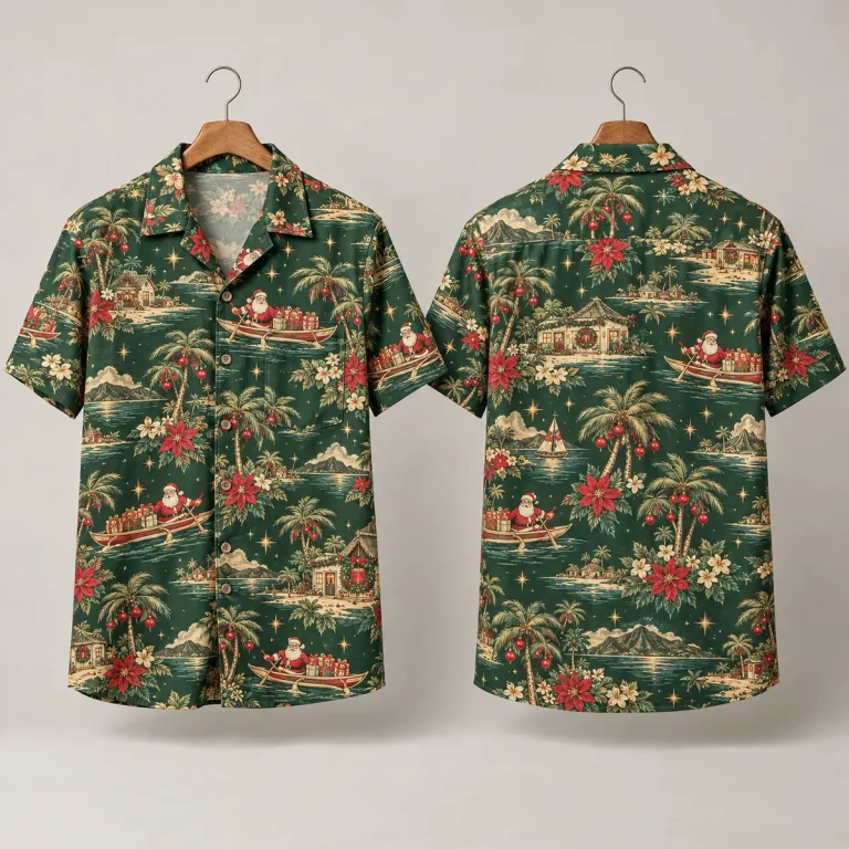 Santa Canoe Christmas Hawaiian Shirt – Tropical Green