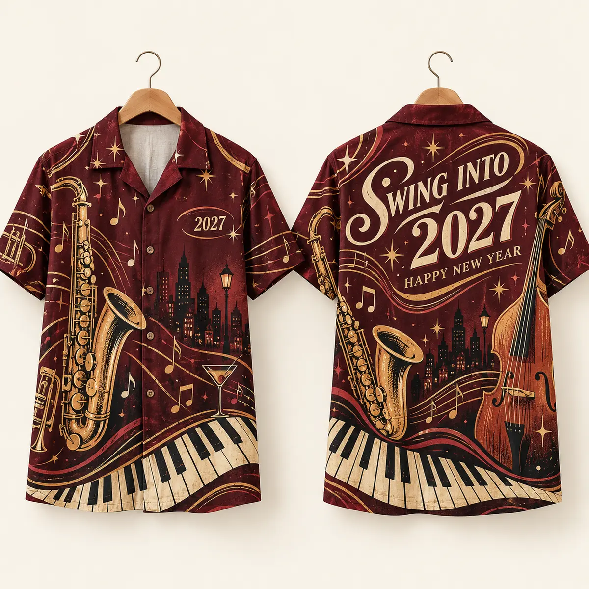 Saxophone New Years Eve Outfit – Burgundy Jazz 2027