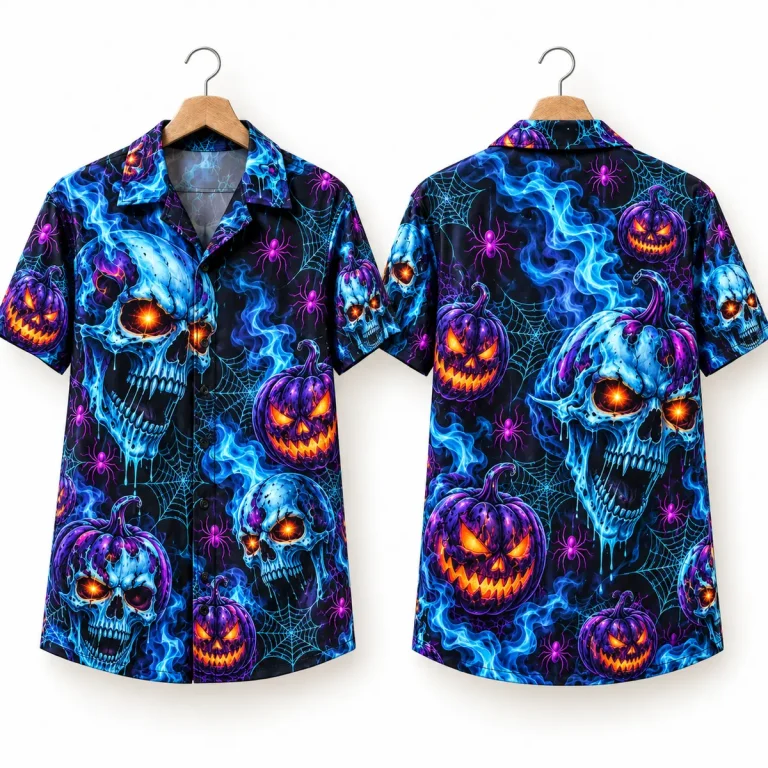 Skull Halloween Hawaiian Shirt – Blue & Orange