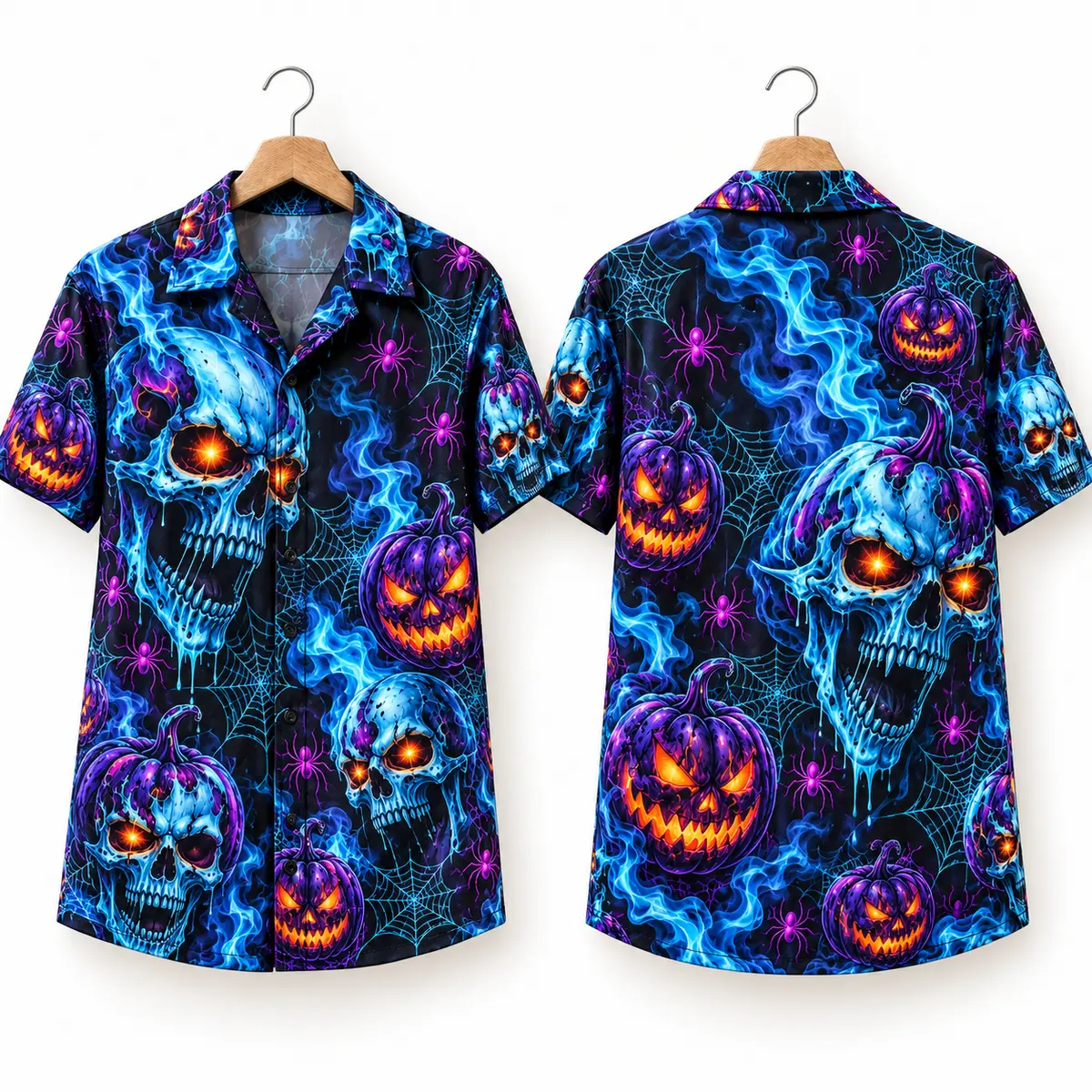 Skull Halloween Hawaiian Shirt – Blue & Orange