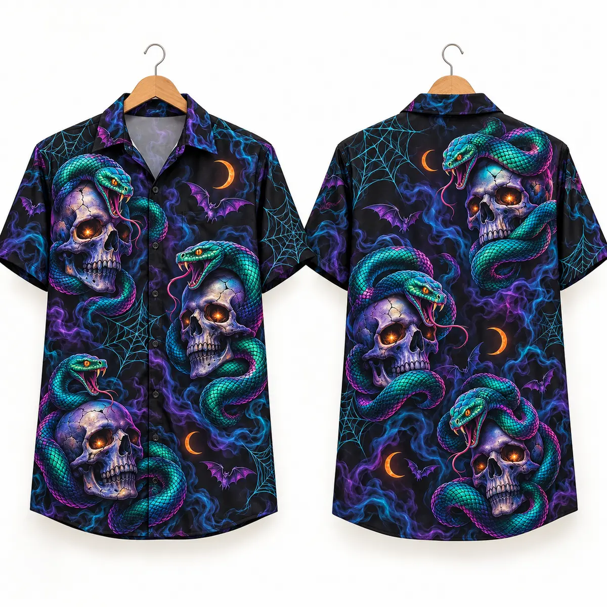 Skull Halloween Hawaiian Shirt with Neon Snakes