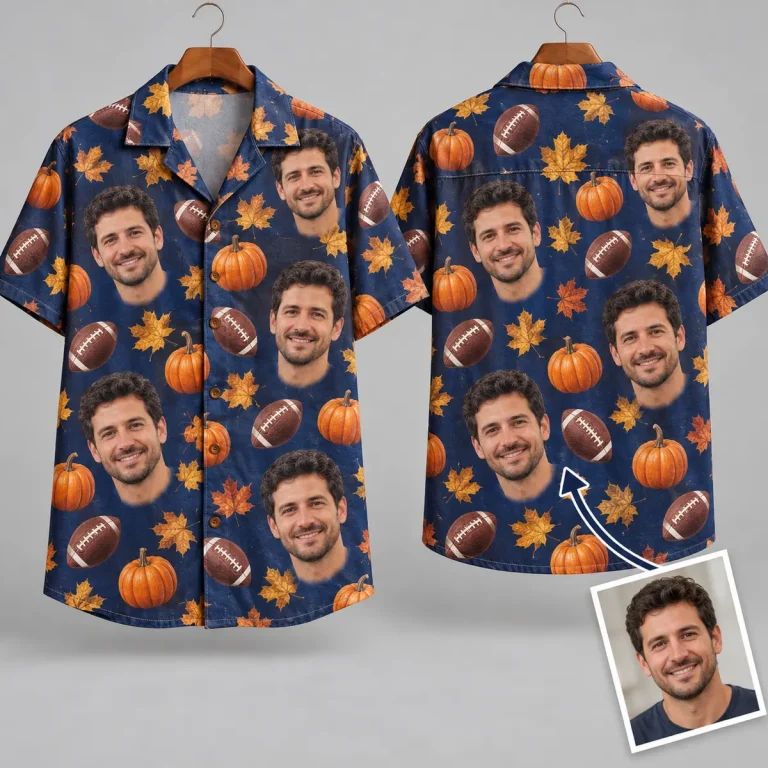 Smiling Face Thanksgiving Hawaiian Shirts – Navy Football