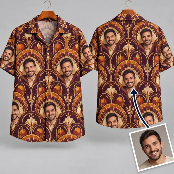 Smiling Portrait Thanksgiving Aloha Shirt – Burgundy Harvest