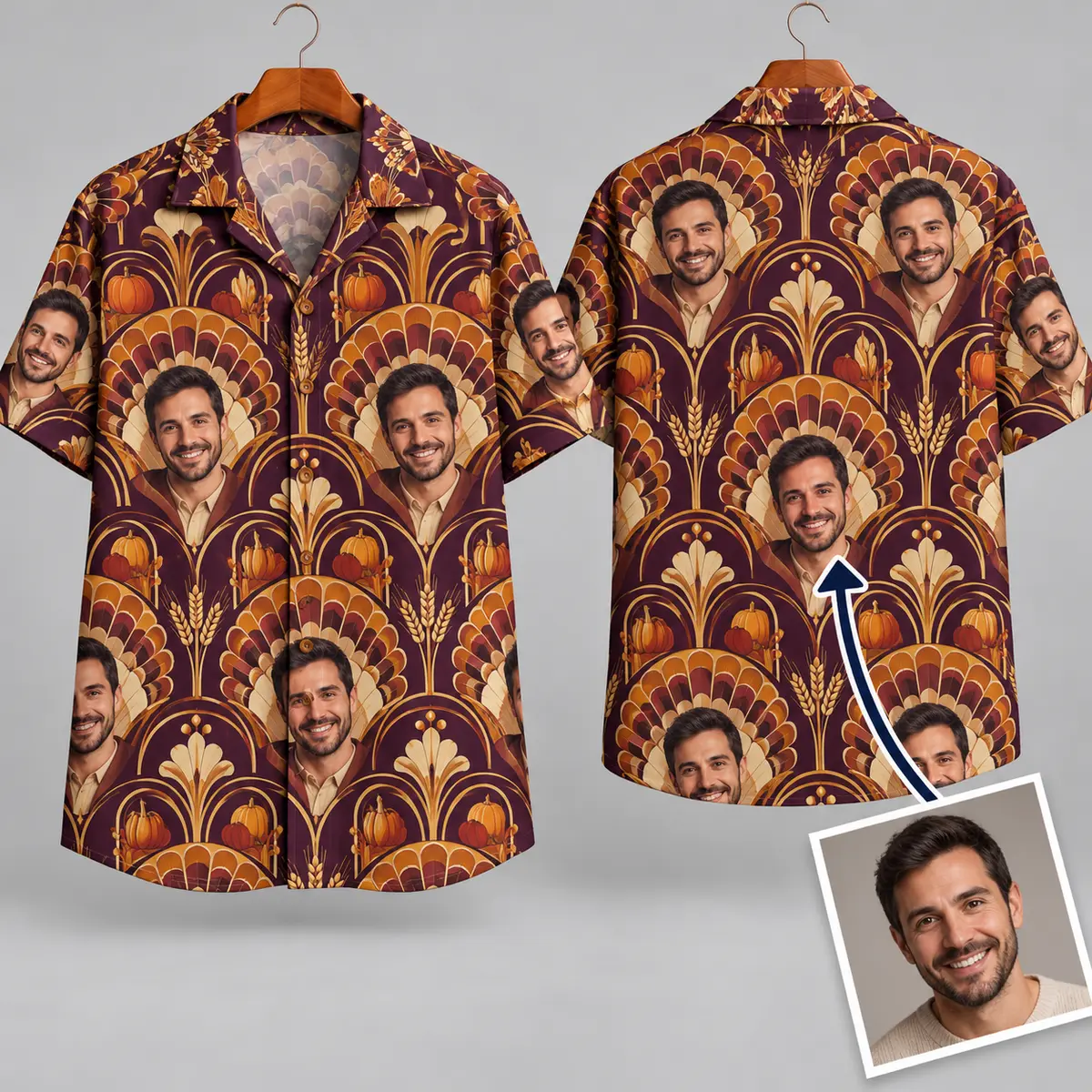 Smiling Portrait Thanksgiving Aloha Shirt – Burgundy Harvest