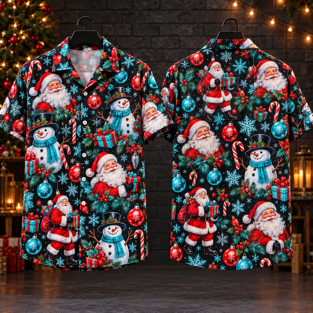 Snowman Christmas Hawaiian Shirt with Santa Claus