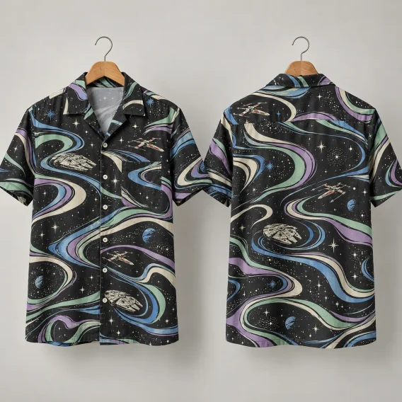 Starship Star Wars Hawaiian Shirt with Cosmic Swirls