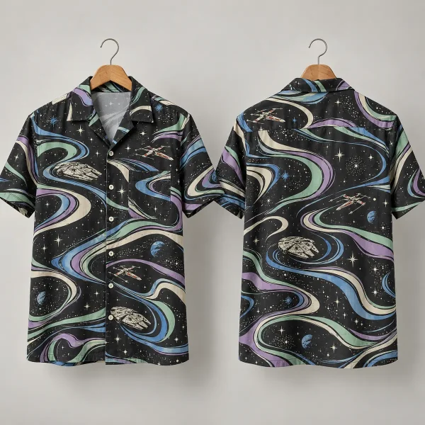Starship Star Wars Hawaiian Shirt with Cosmic Swirls