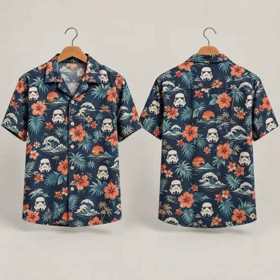 Stormtrooper Helmet Hawaiian Shirt Navy Tropical Button-Up