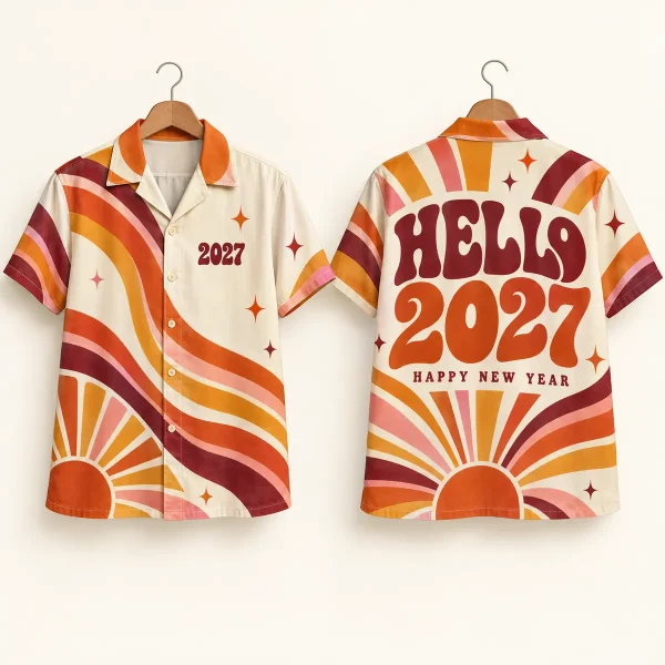 Sunburst Retro Countdown 2027 Camp Collar Shirt