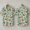 Surfboard Rooster Hawaiian Shirt in Pastel Green