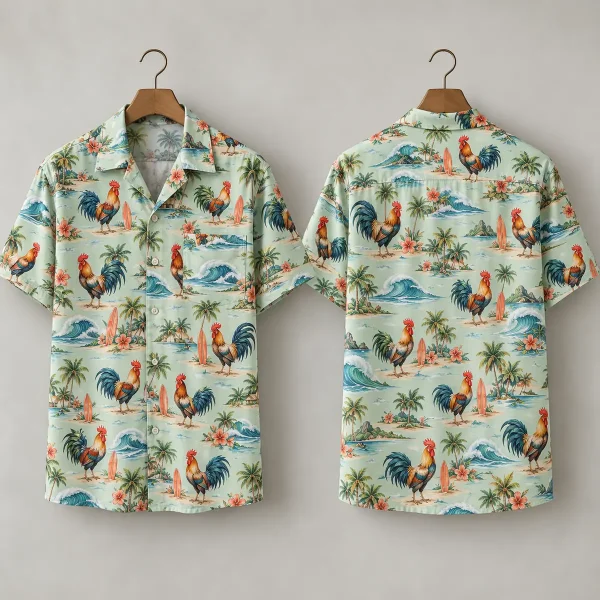 Surfboard Rooster Hawaiian Shirt in Pastel Green