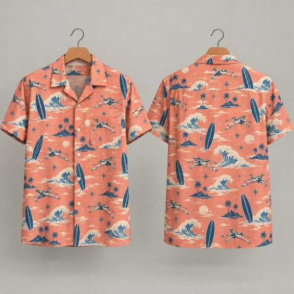 Surfboard Star Wars Hawaiian Shirt in Coral Pink