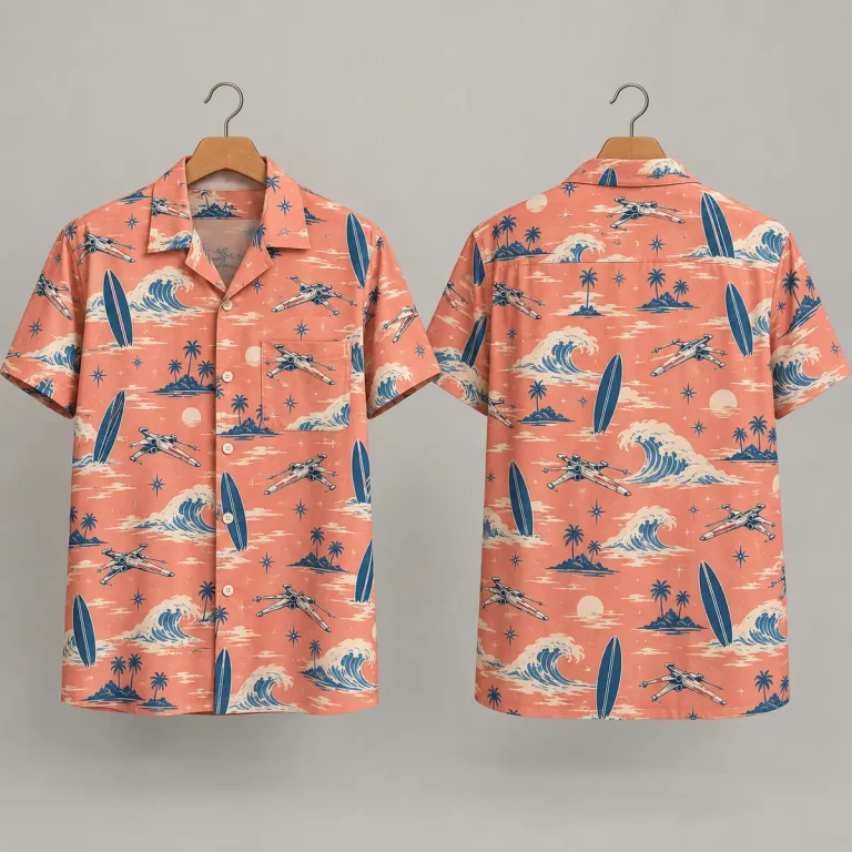 Surfboard Star Wars Hawaiian Shirt in Coral Pink