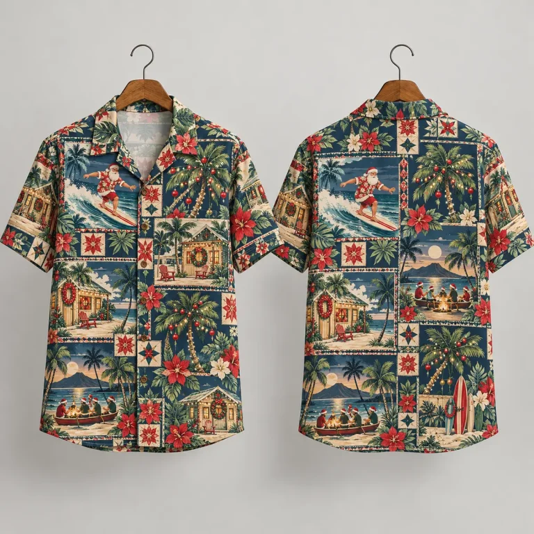 Surfing Christmas Santa Hawaiian Shirt – Beach Patchwork