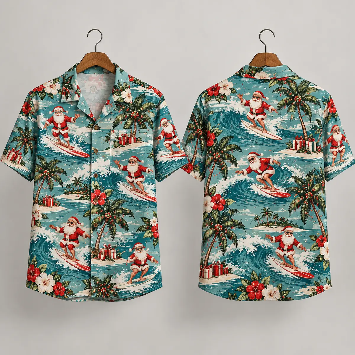 Surfing Santa Claus Hawaiian Shirt – Tropical Christmas