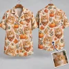 Tabby Cat Thanksgiving Aloha Shirt with Pumpkins