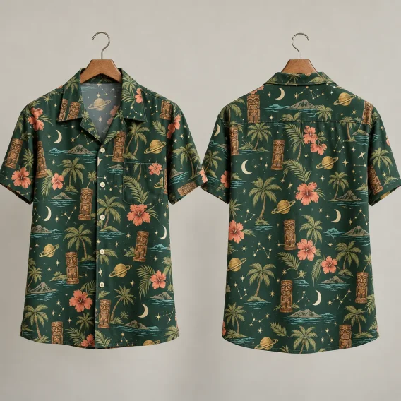 Tiki Statue Star Wars Hawaiian Shirt Dark Green Cosmic Tropical