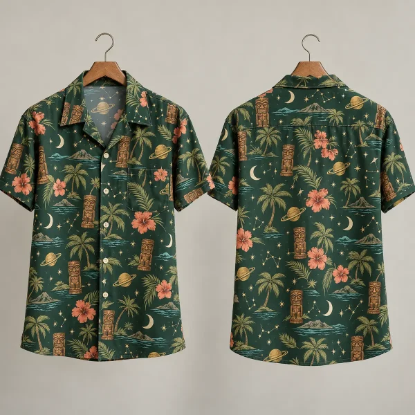 Tiki Statue Star Wars Hawaiian Shirt Dark Green Cosmic Tropical