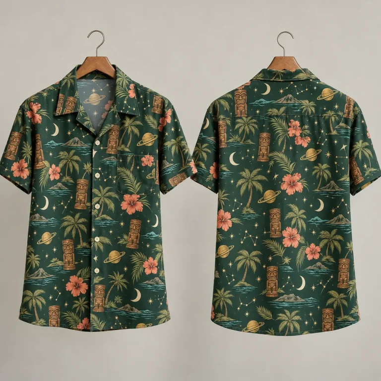 Tiki Statue Star Wars Hawaiian Shirt Dark Green Cosmic Tropical