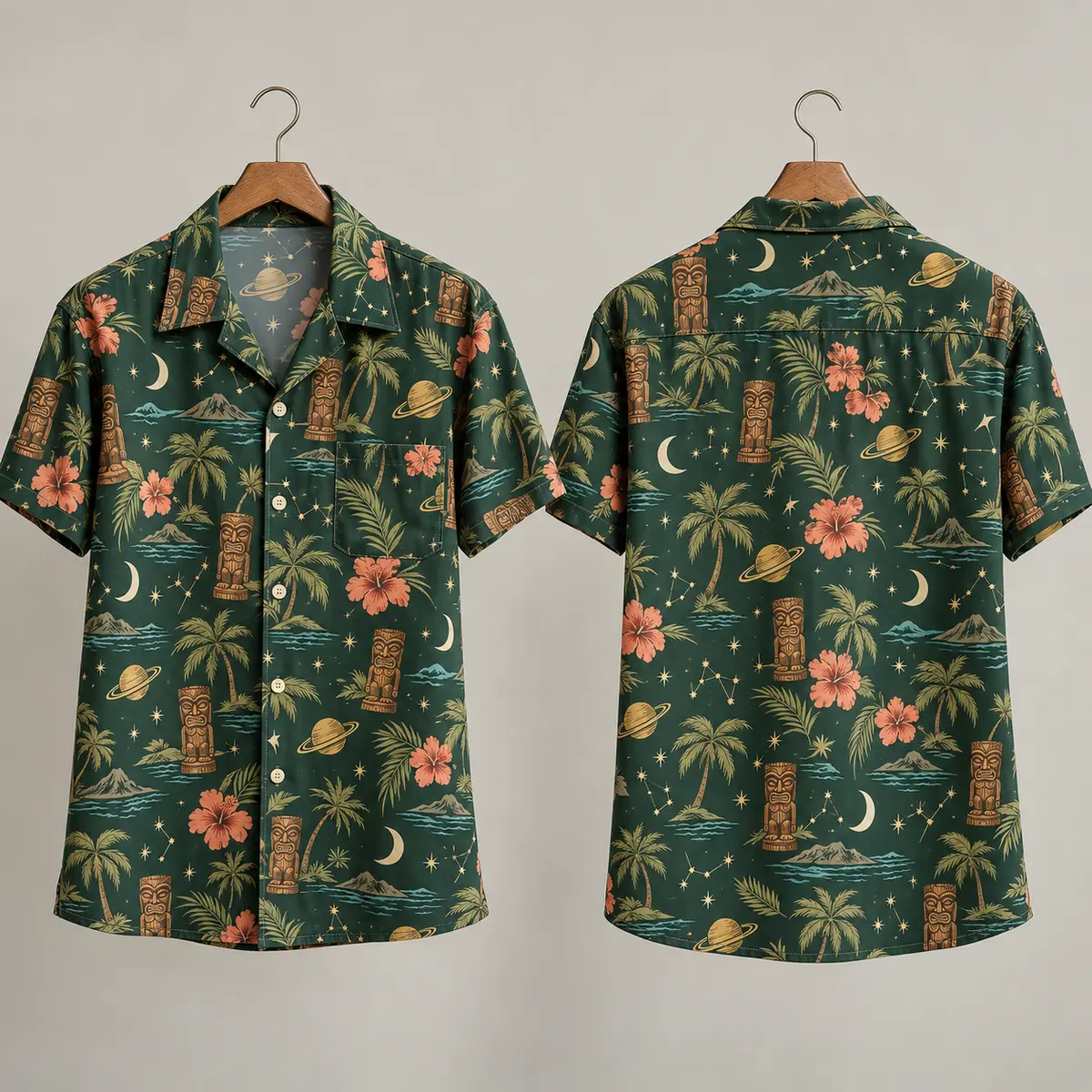 Tiki Statue Star Wars Hawaiian Shirt Dark Green Cosmic Tropical