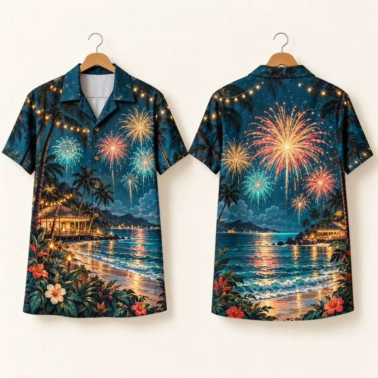 Tropical Fireworks NYE Shirts – Beach Night Button-Up