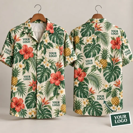 Tropical Hibiscus Logo Hawaiian Shirt | Custom Company Logo
